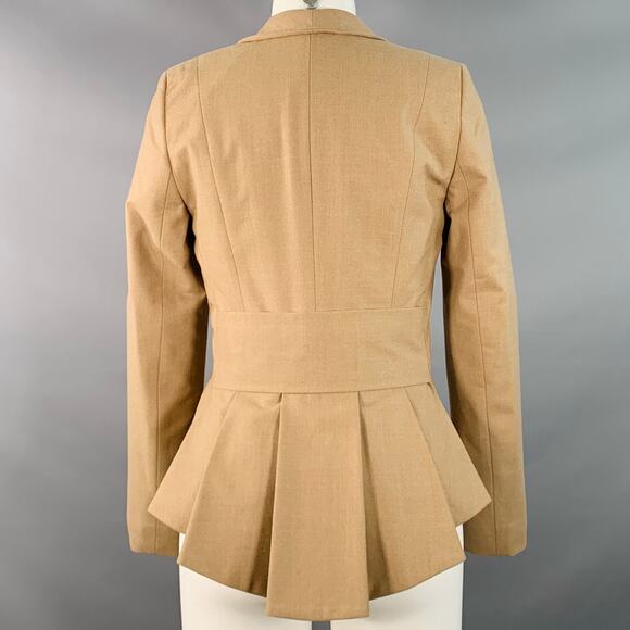 PAUW Size 2 Beige Wool Blend Pleated Shawl Lapel Tie Closure Jacket Blazer - Picture 3 of 8